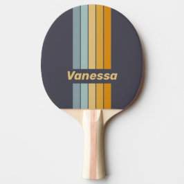 Raquete De Ping Pong Vintage Retrograde Rainbow Pin Striped with Name