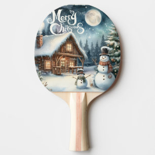 Raquete De Ping Pong Vintage/Rustic/Snowman/Natal