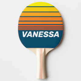 Raquete De Ping Pong Vintage Sea Sun Horizon Striping with Name