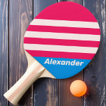 Raquete De Ping Pong Vintage Sport Blue Crush Strips com Nome<br><div class="desc">O Vintage Sport Blue Crush Stripes Ping Pong Paddle irradia energia e confiança com seu design de stripe dinâmico e ousado em tons azuis vibrantes. Perfeito para adicionar personalidade ao seu jogo, este remo combina visuais impressionantes com a opção de personalizá-lo com seu nome, fazer-o exclusivamente seu. Quer você esteja...</div>