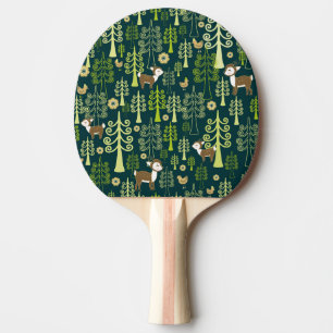 Raquete De Ping Pong Vintage spruce tree, padrão de veados.