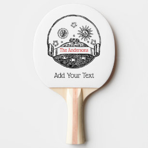 Raquete De Ping Pong Vintage Sun Moon Stars Ocean Planet Earth Desenho