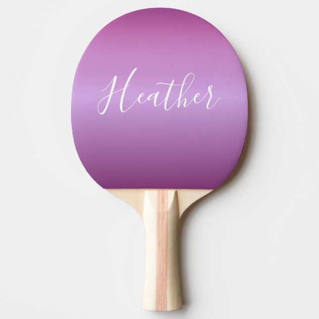 Raquete De Ping Pong Violeta Roxa e Script Branco Personalizado (Frente)