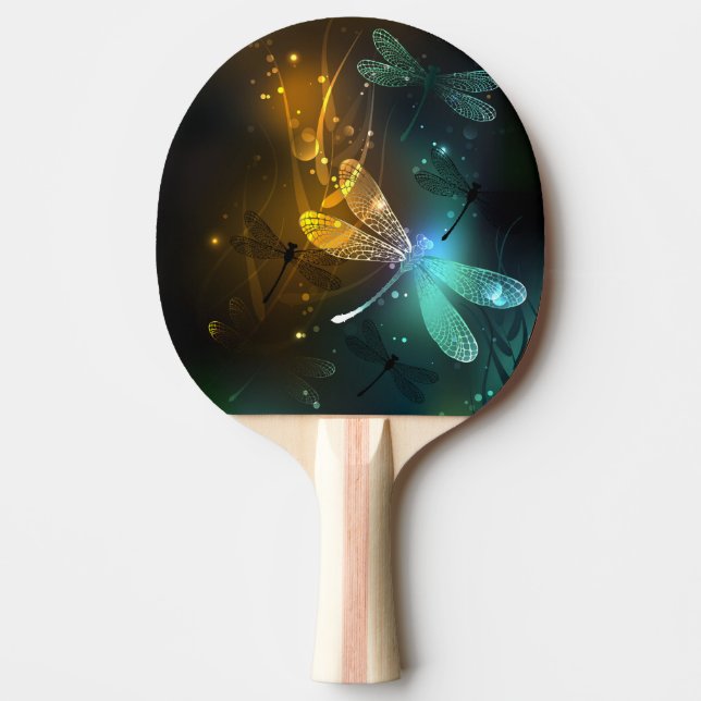 Raquete De Ping Pong Voo luminoso verde de libélula (Frente)