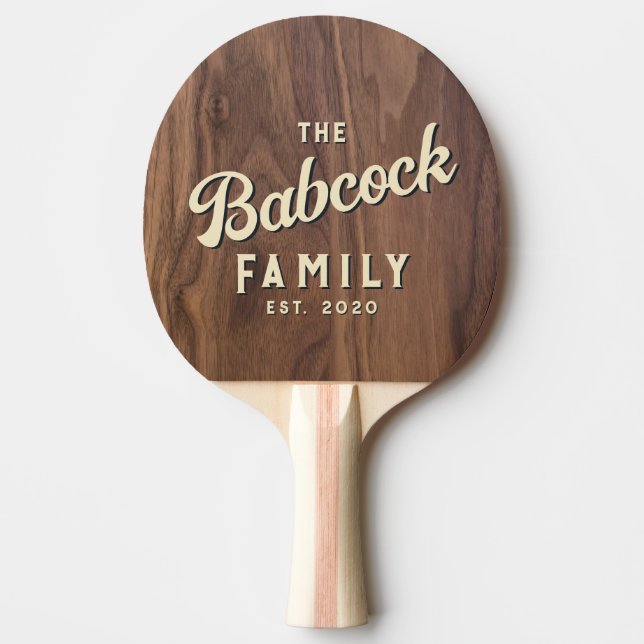 Raquete De Ping Pong Walnut Wood Retro Family Name & Year (Frente)