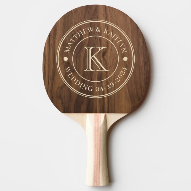 Raquete De Ping Pong Walnut Wood Wedding Monogram (Verso)
