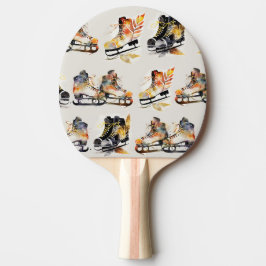 Raquete De Ping Pong Watercolor Ice Skates with Autumn Leaves Pattern  
