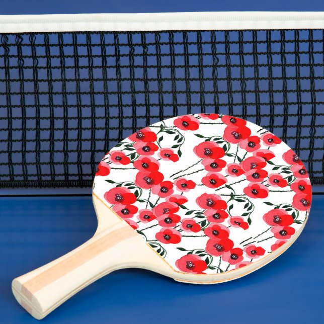 Raquete De Ping Pong Watercolor poppy flowers botanical (Insitu)