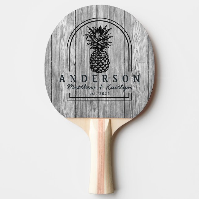 Raquete De Ping Pong Weathered Dark Gray Pineapple Wedding Arch & Name (Frente)