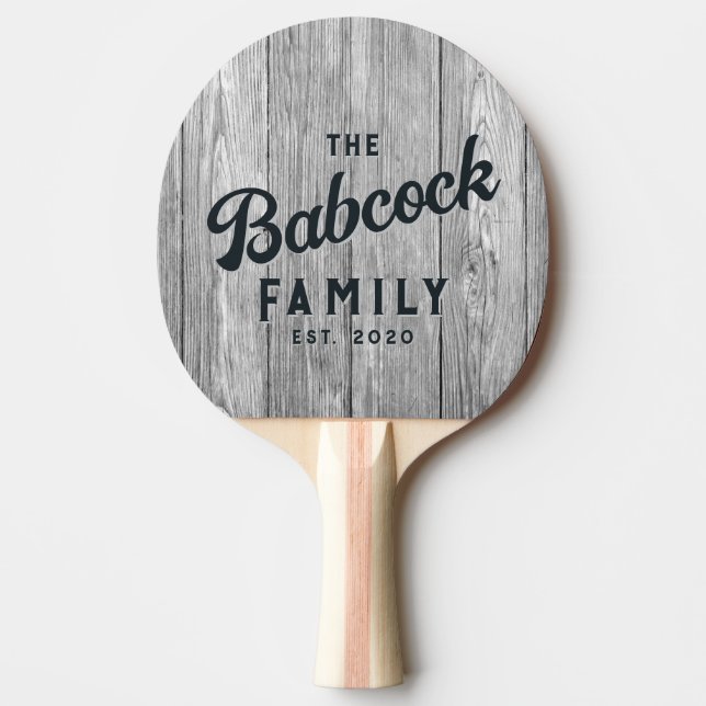 Raquete De Ping Pong Weathered Dark Gray Wooden Retro Family Name &Year (Frente)