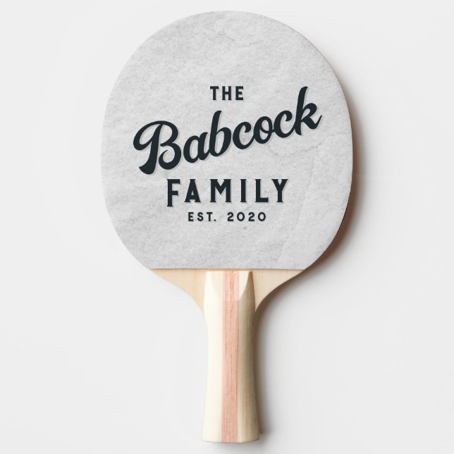Raquete De Ping Pong White Marble Stone Retro Family Name & Year (Frente)