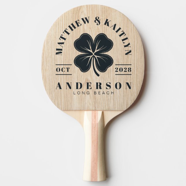 Raquete De Ping Pong White Pine Irish Lucky Clover Wedding Crest (Frente)