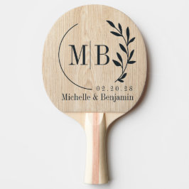 Raquete De Ping Pong White Pine Leaf Wedding Monogram
