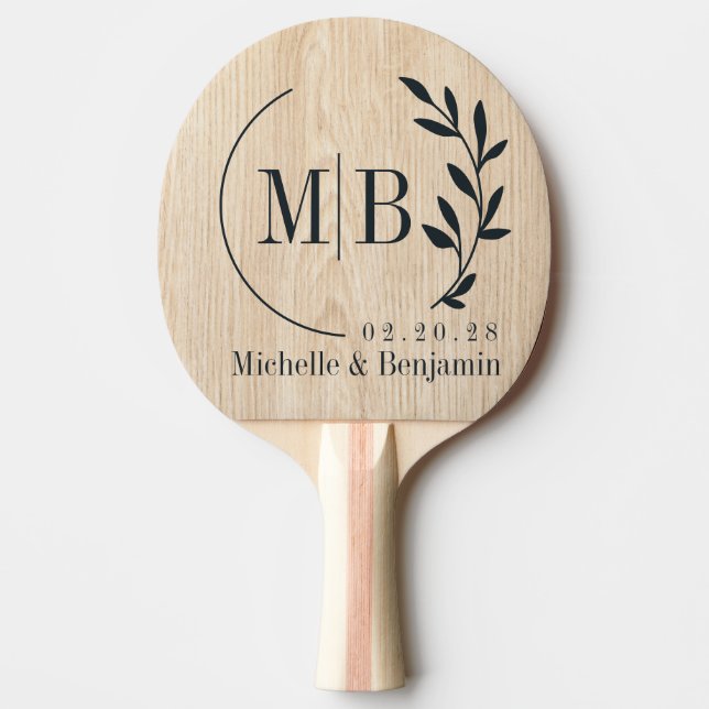 Raquete De Ping Pong White Pine Leaf Wedding Monogram (Frente)