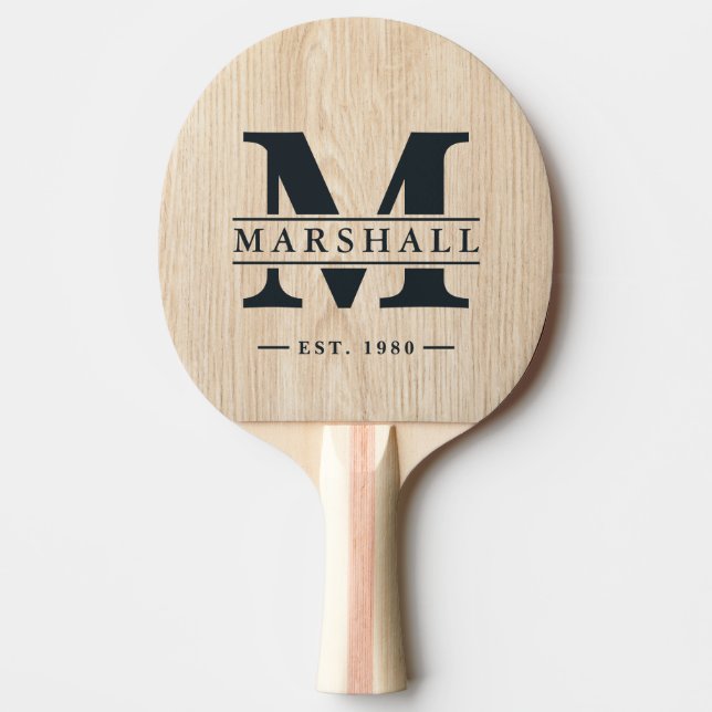 Raquete De Ping Pong White Pine Monogram & Name Overlay (Frente)