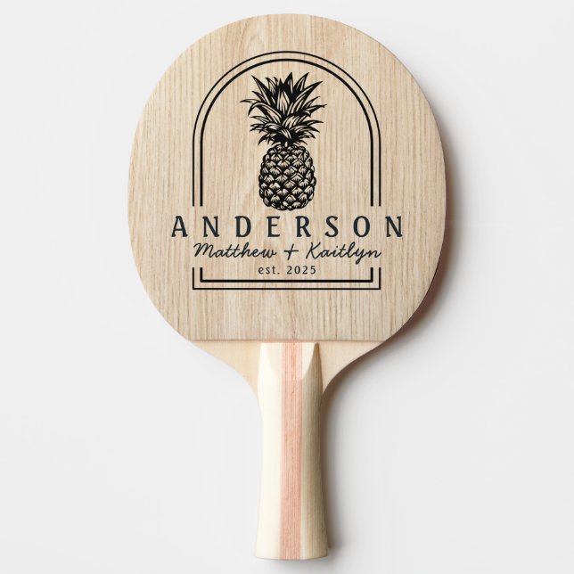 Raquete De Ping Pong White Pine Pineapple Wedding Arch & Name (Frente)