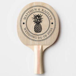 Raquete De Ping Pong White Pine Pineapple Wedding Crest & Names