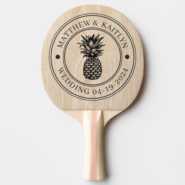 Raquete De Ping Pong White Pine Pineapple Wedding Crest & Names (Frente)