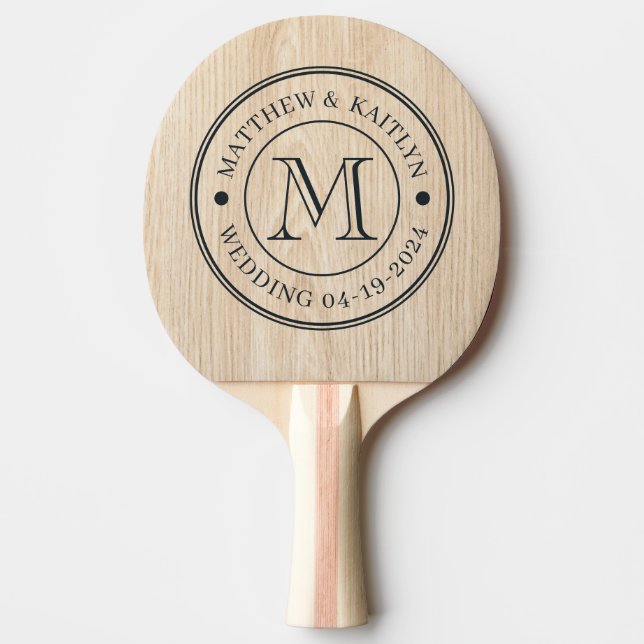 Raquete De Ping Pong White Pine Wedding Monogram (Frente)