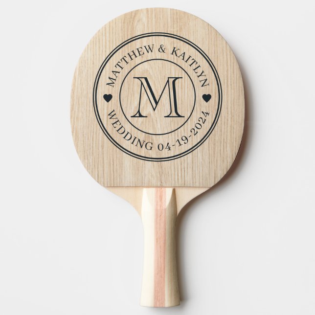 Raquete De Ping Pong White Pine Wedding Monogram Heart (Frente)