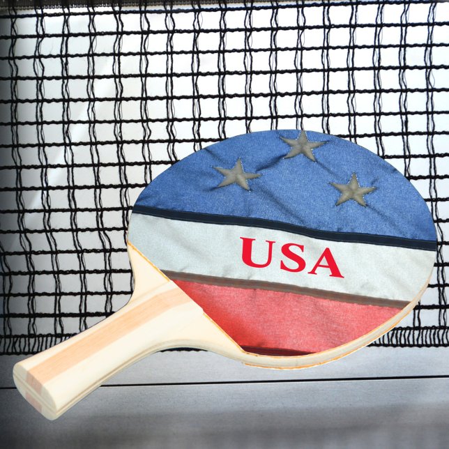 Raquete De Ping Pong White Vermelho e Estrelas Azuis e Bandeiras Americ (Criador carregado)