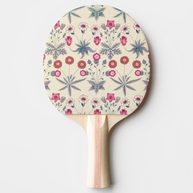 Raquete De Ping Pong William Morris Daisy Padrão Floral Laranja Vermelh (Frente)