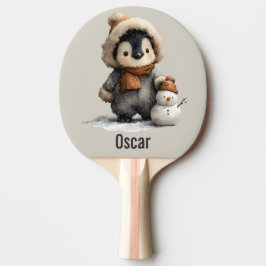 Raquete De Ping Pong Winter Penguin with Snowman Design