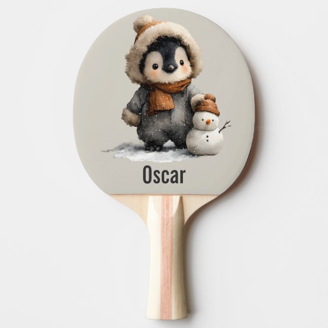 Raquete De Ping Pong Winter Penguin with Snowman Design (Frente)