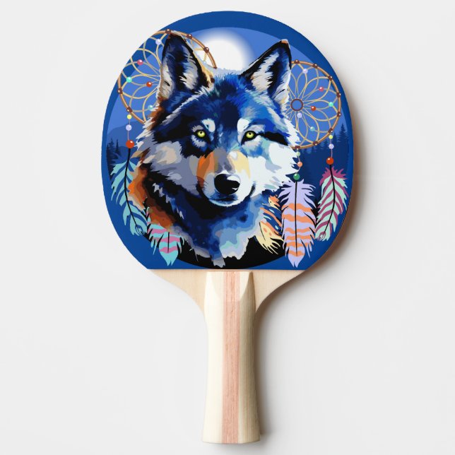 Raquete De Ping Pong Wolf Native Animal Spirit (Frente)