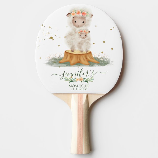 Raquete De Ping Pong Woodland Sheep Mom To Be Baby Shower (Frente)