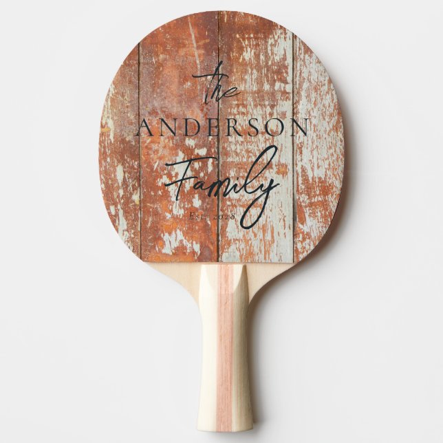 Raquete De Ping Pong Worn Barn Wood Hand Written Family Name (Frente)