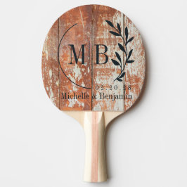 Raquete De Ping Pong Worn Barn Wood Leaf Wedding Monogram