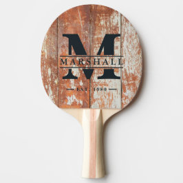 Raquete De Ping Pong Worn Barn Wood Monogram & Name Overlay