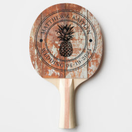 Raquete De Ping Pong Worn Barn Wood Pineapple Wedding Crest & Names