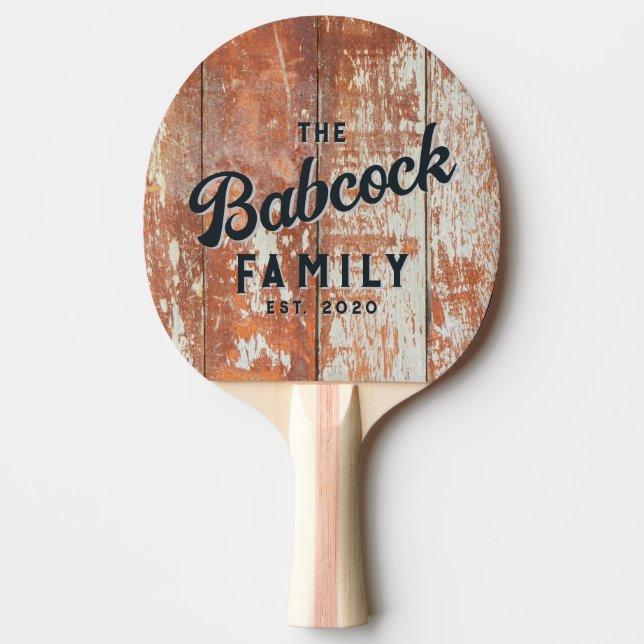 Raquete De Ping Pong Worn Barn Wood Retro Family Name & Year (Frente)