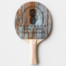 Raquete De Ping Pong Worn Blue Wash Wood Pineapple Wedding Arch & Name