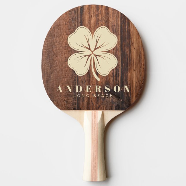 Raquete De Ping Pong Worn Cutting Board Four Leaf Clover with Name (Verso)