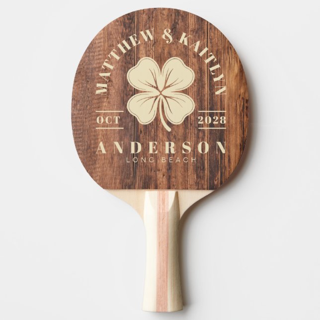 Raquete De Ping Pong Worn Cutting Board Irish Clover Wedding Crest (Frente)
