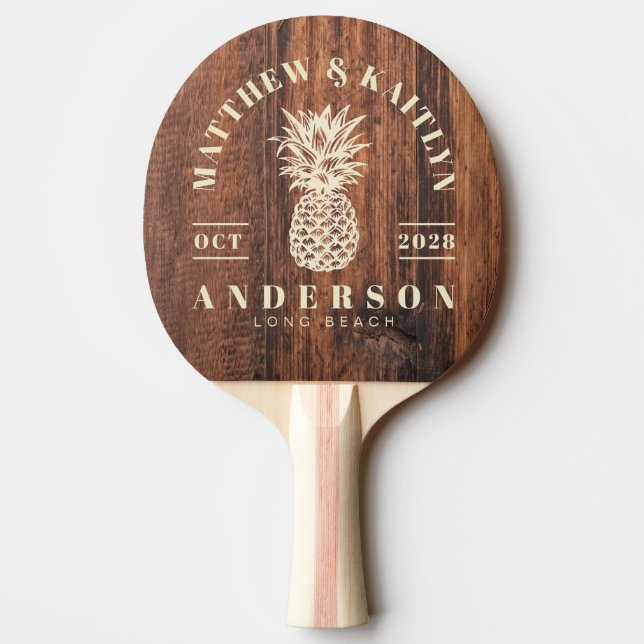 Raquete De Ping Pong Worn Cutting Board Tropical Pineapple Wedding (Verso)