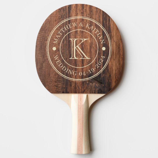 Raquete De Ping Pong Worn Cutting Board Wedding Monogram (Verso)