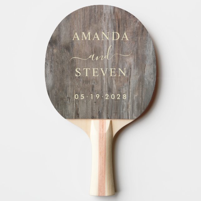 Raquete De Ping Pong Worn Planks Couple Names with Wedding (Verso)