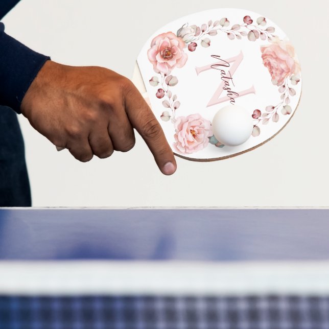 Raquete De Ping Pong Wreath Rosa de Aquarela Personalizada | Branca (Insitu)