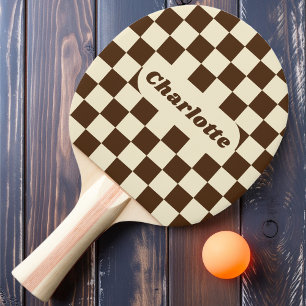 Raquete De Ping Pong Xadrez Marrom e Creme com Nome