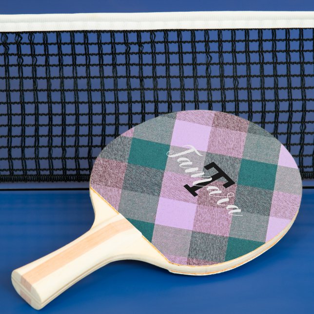 Raquete De Ping Pong Xadrez rosa-palha escandinava Nome monograma