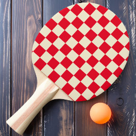 Raquete De Ping Pong Xadrez Vermelho e Creme