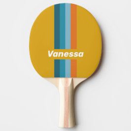 Raquete De Ping Pong Yellow Retro Pin Striping with Name