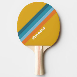 Raquete De Ping Pong Yellow Retro Striping with Name