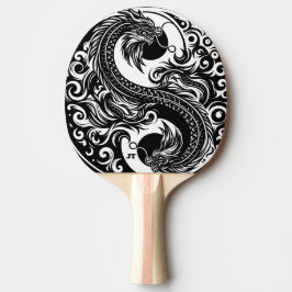 Raquete De Ping Pong Yin Yang Dragão em Preto e Branco Personalizado