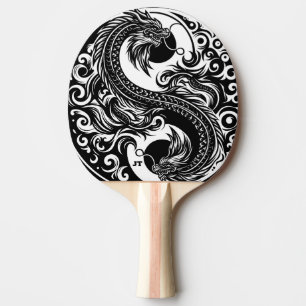 Raquete De Ping Pong Yin Yang Dragão em Preto e Branco Personalizado