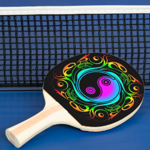 Raquete De Ping Pong Yin Yang Psychedelic Rainbow Tattoo